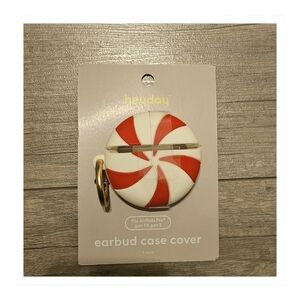 Heyday Red and White Peppeemint Swirl Earbud Case Cover with Gold Keyring